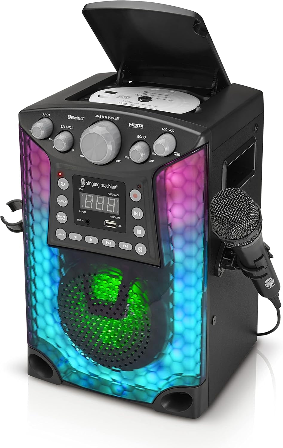 The Singing Machine Bluetooth CD+G Karaoke Sound System with LED Lights, SML633, Black