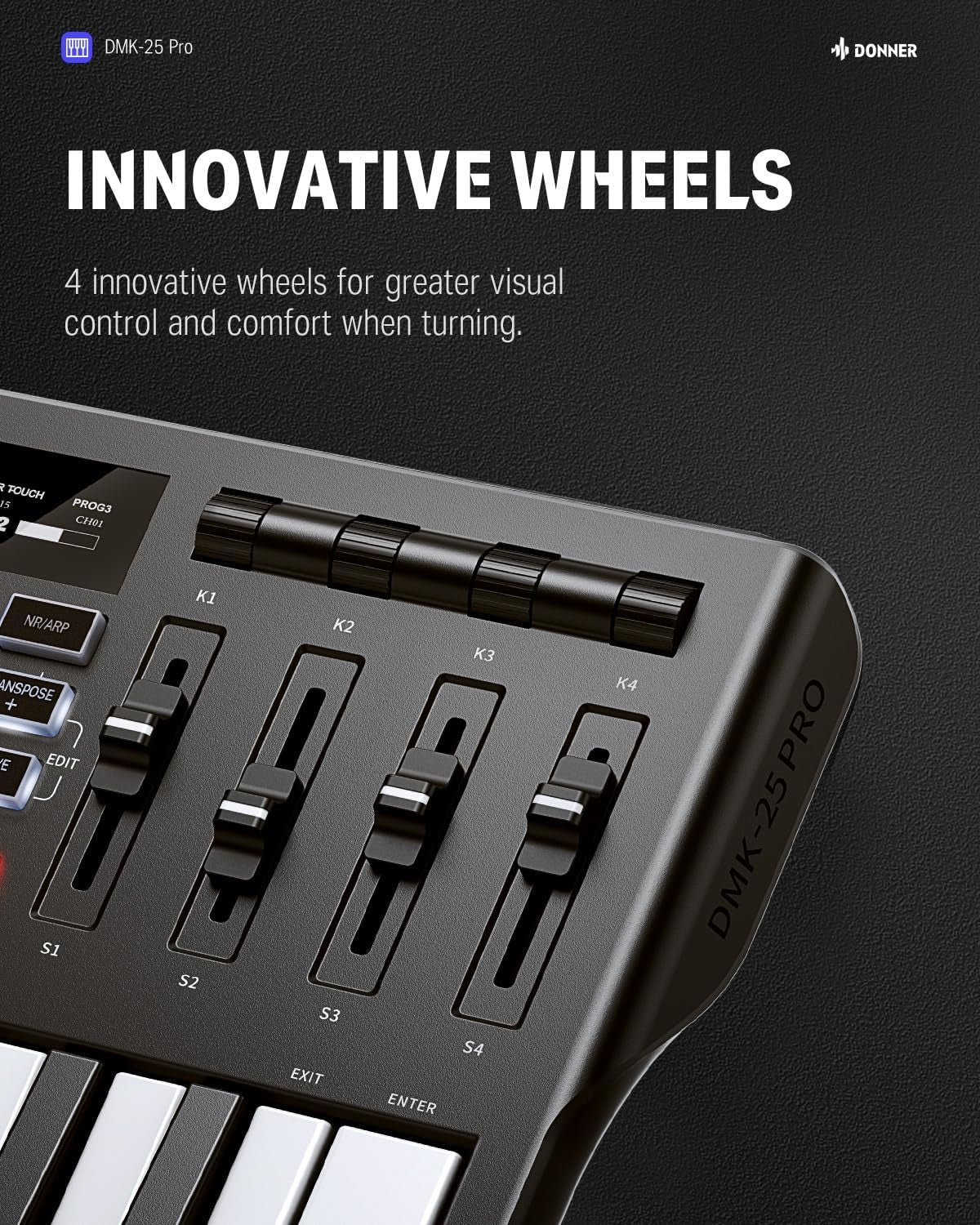 Donner DMK25 Pro MIDI Keyboard Controller, 25 Mini Key Portable USB-C MIDI Keyboard with 8 Drum Pads, OLED Display