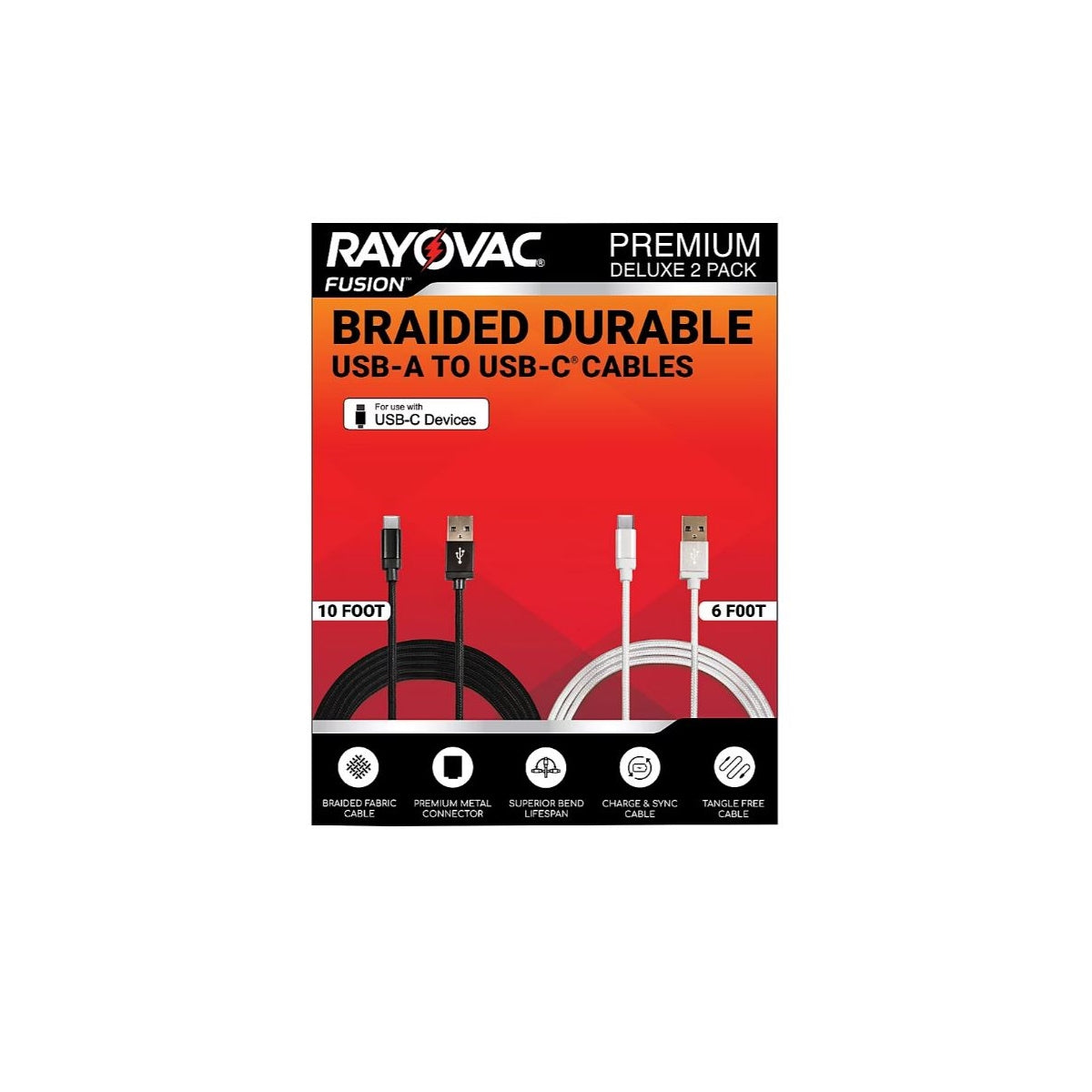 Rayovac USB-A to USB-C Cables, 2 pack RV2437