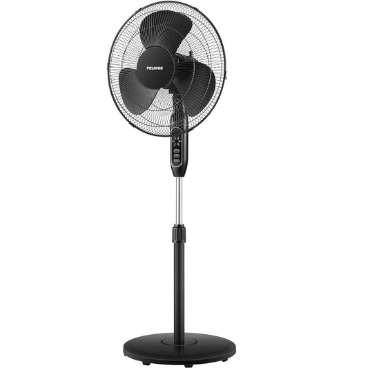 Pelonis 16 Pedestal Remote Control Oscillating Stand Up Fan 7-Hour Timer 3-Speed and Adjustable Height Black PFS40A4BBB