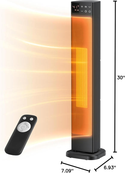 PELONIS 30” 1500W Ceramic Tower Space Heater with Adjustable Thermostat for Large Room PSHC30TD4BB