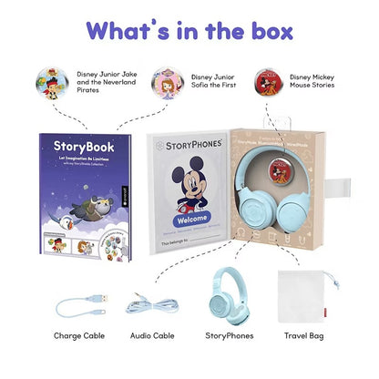 ONANOFF - StoryPhones Bluetooth Kids Folding On-Ear Storytelling Headphones with Mic, 20-Hour Play Time Bundle - Blue