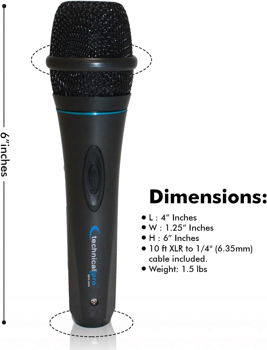 Technical Pro MK75 Dynamic Wired Microphone with 10 ft XLR to ¼ Inch Cable