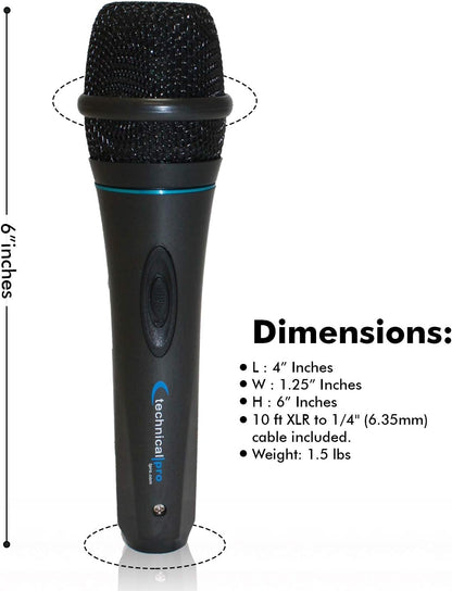 Technical Pro MK75 Dynamic Wired Microphone with 10 ft XLR to ¼ Inch Cable