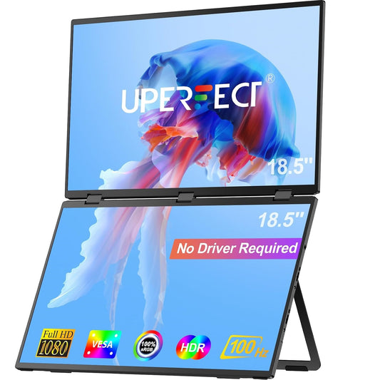 UPERFECT Dual Monitor 18.5" 1080p 100Hz 3ms Stacked Triple Monitor Folding Travel Monitor w/VESA M185F11