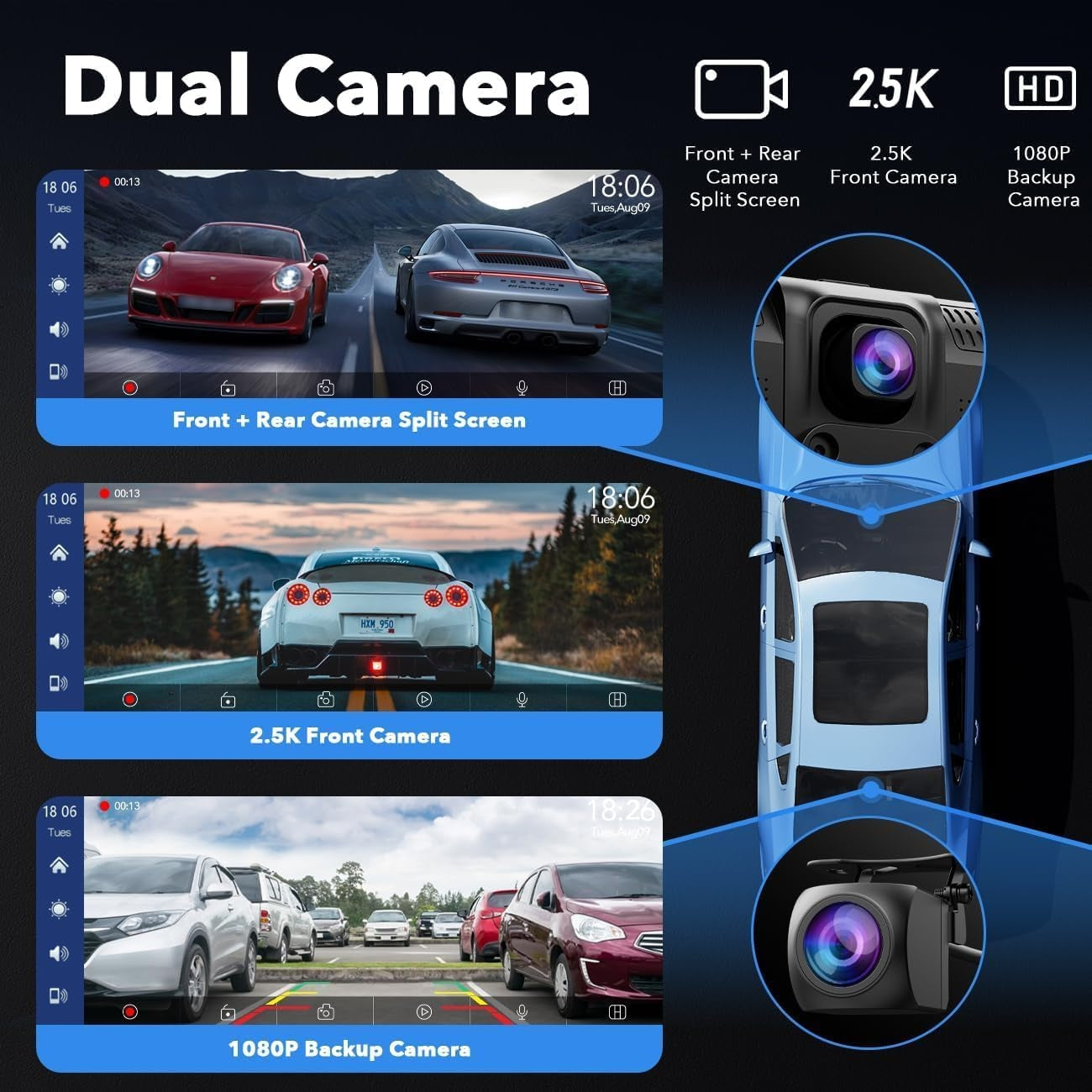 LAMTTO 9.26" Carplay Screen for Car with 2.5K Dash Cam, 1080P Backup Camera