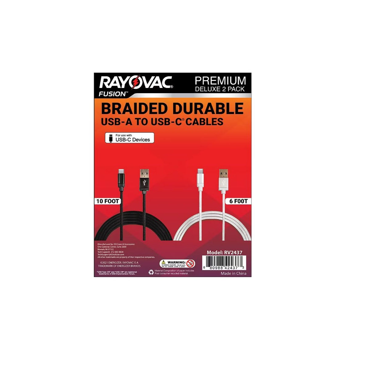 Rayovac USB-A to USB-C Cables, 2 pack RV2437