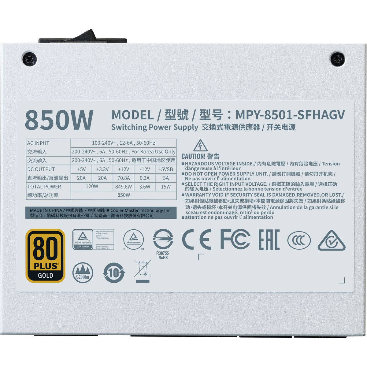 Cooler Master V850 SFX Gold 850W 80 PLUS Gold Modular SFX Power Supply White
