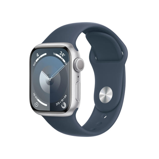 Apple Watch Series 9 GPS 41mm Silver Aluminum Case with Storm Blue Sport Band S/M MR903LW/A