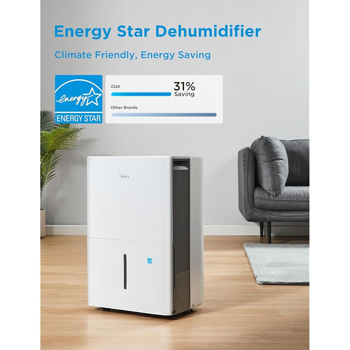 Midea 22 pt. EasyDry Dehumidifier for spaces up to 1,500 sq. ft. MAD22C1AWS