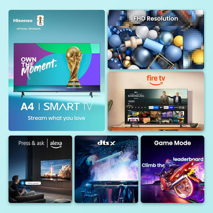 Hisense 43-Inch Class A4 Series FHD 1080p Smart Fire TV DTS Virtual: X, Slim Bezel Design, Alexa Built in - 43A4NF