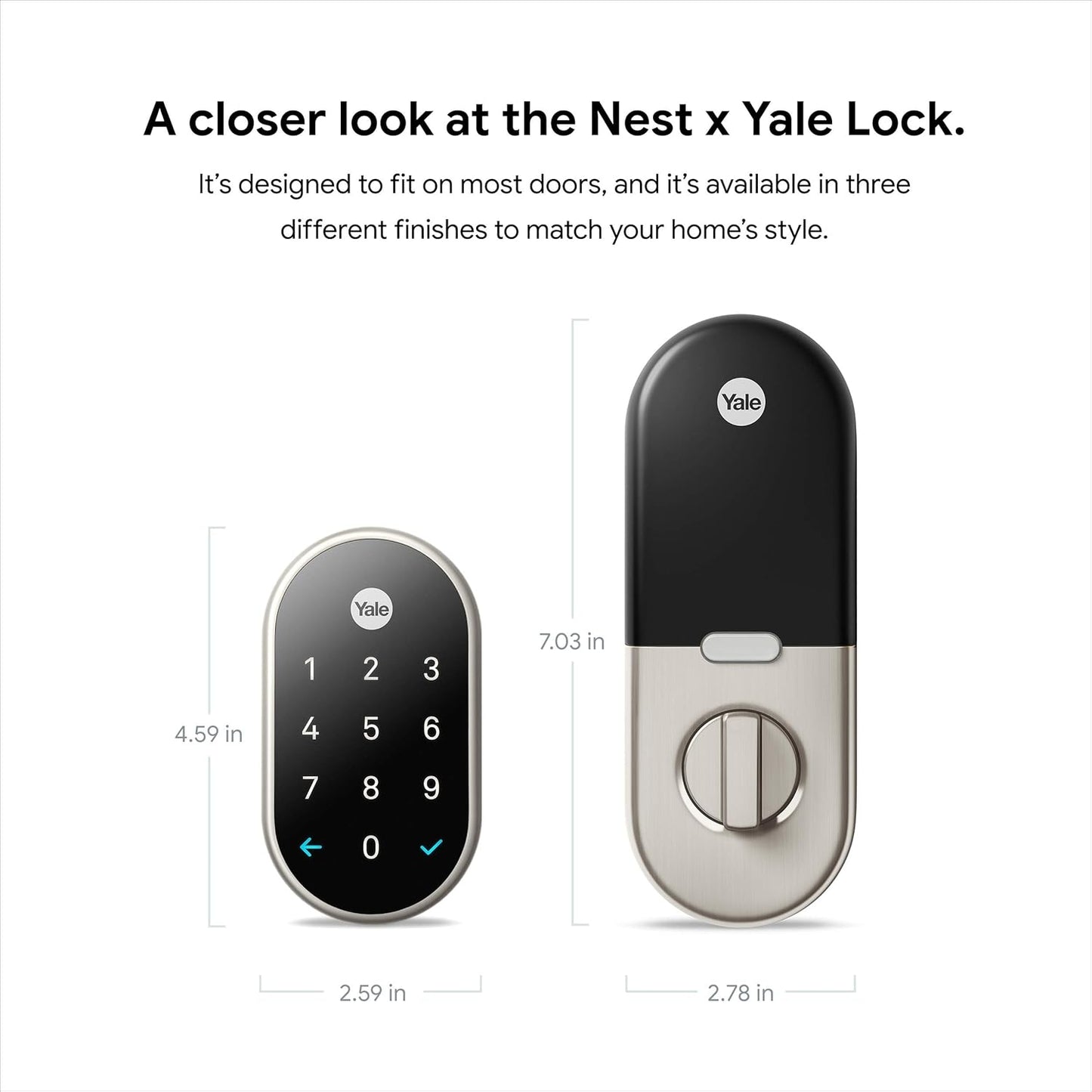 Nest x Yale - Smart Lock Wi-Fi Replacement Deadbolt with App/Keypad/Voice assistant Access - Satin Nickel