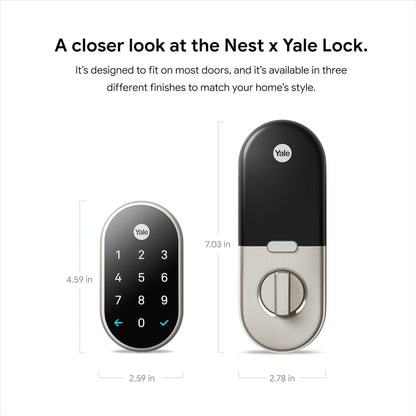 Nest x Yale - Smart Lock Wi-Fi Replacement Deadbolt with App/Keypad/Voice assistant Access - Satin Nickel