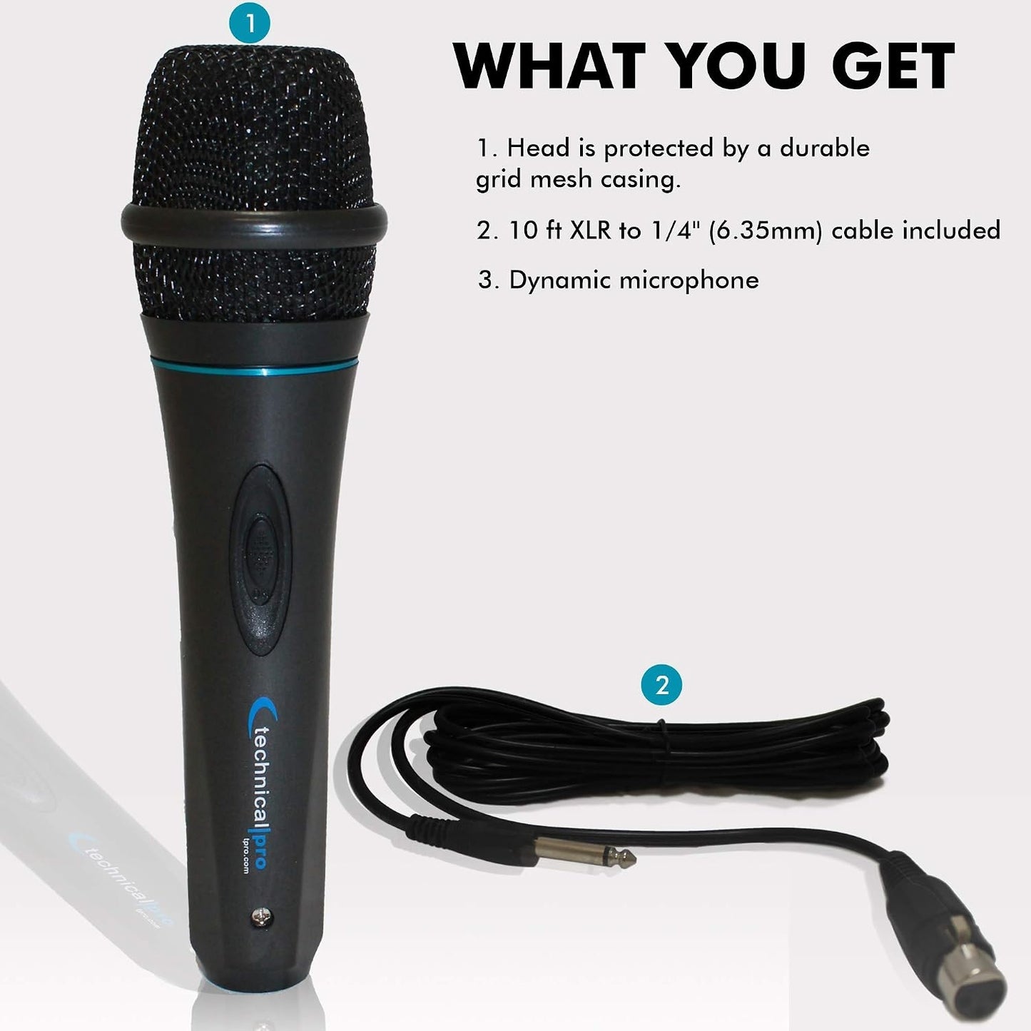 Technical Pro MK75 Dynamic Wired Microphone with 10 ft XLR to ¼ Inch Cable