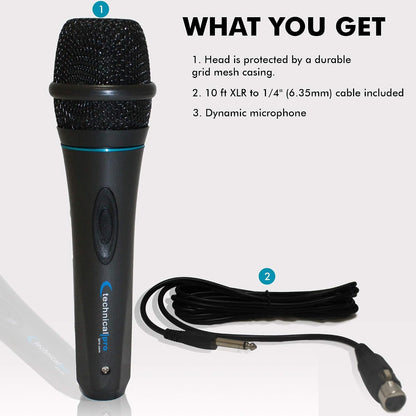 Technical Pro MK75 Dynamic Wired Microphone with 10 ft XLR to ¼ Inch Cable