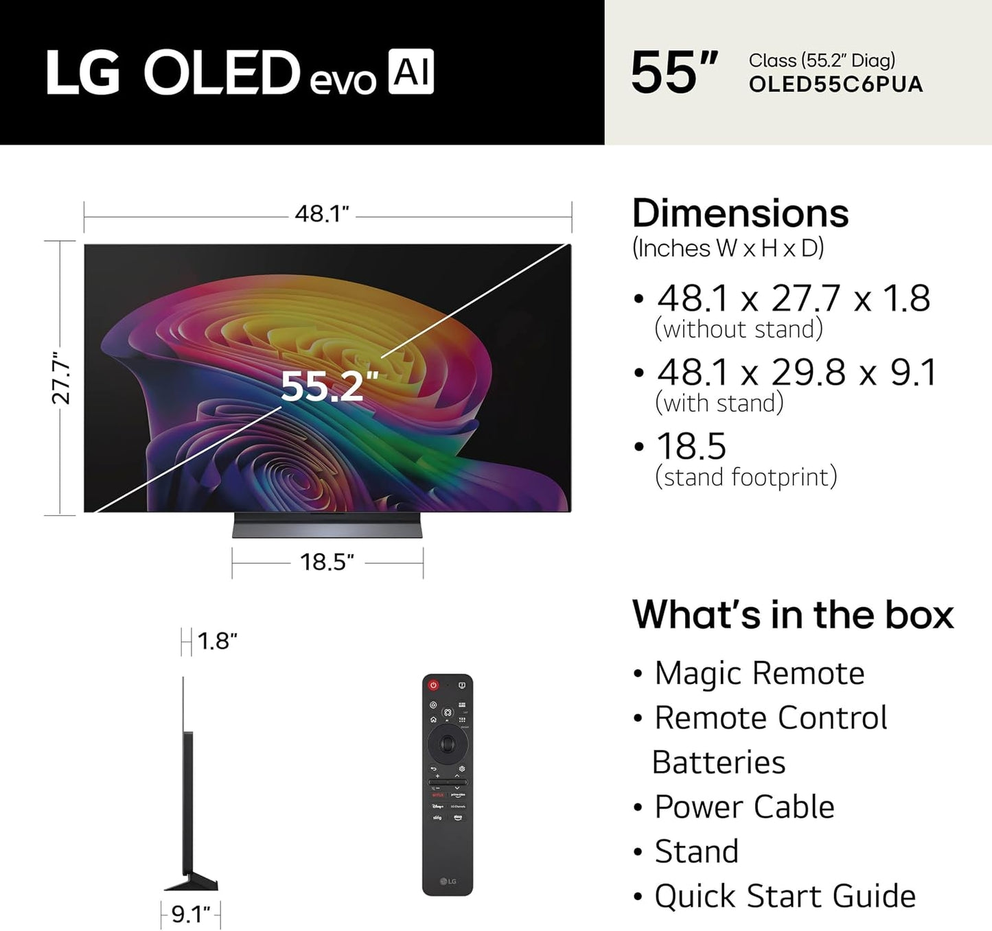 LG 55" Class C6 Series OLED evo AI 4K Smart webOS TV (2026) OLED55C6PUA