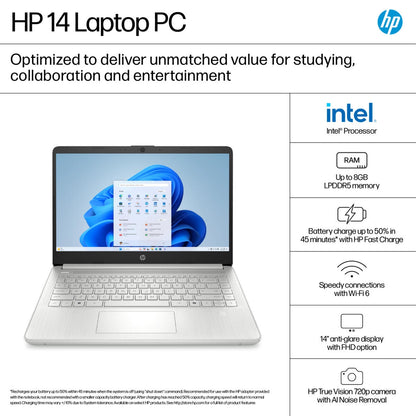 HP 14-DQ6103DS 14" HD Touchscreen Notebook Intel N150 4GB RAM 128GB SSD Moonlight Blue BK1P0UA