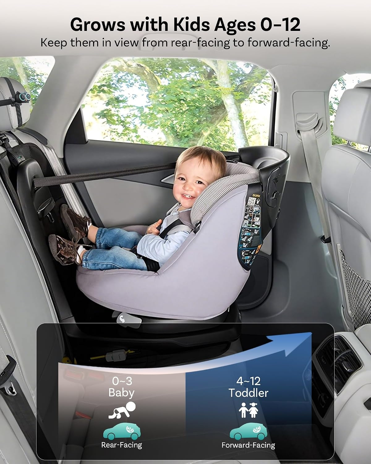 OTTOCAST CA520 Baby Car Camera 1080P HD Rear Seat Monitor, 150° Wide-Angle No-Glow Night Vision, Adjustable Camera
