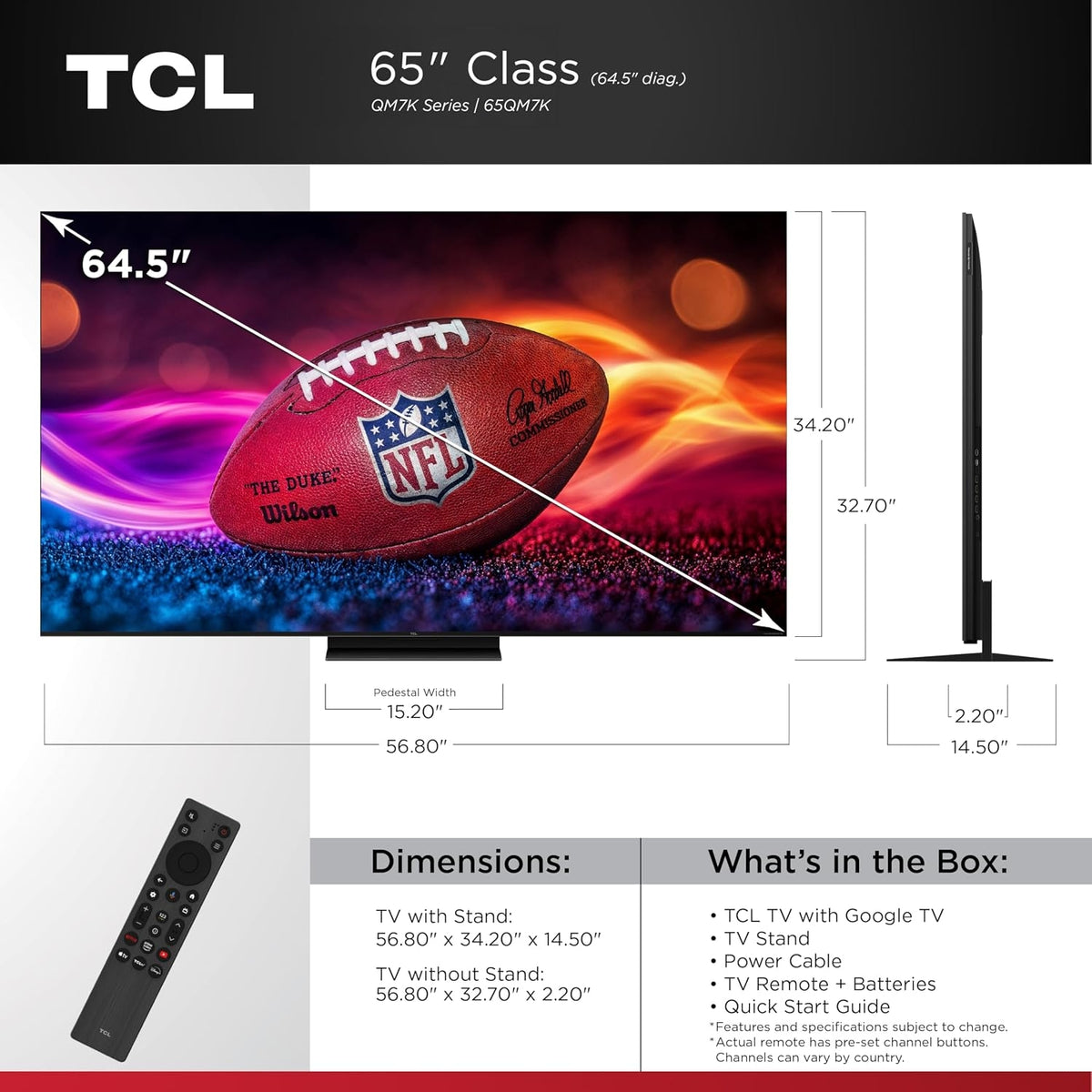 TCL - 65" Class QM7K Series 4K UHD HDR QD Mini LED Smart TV with Google TV 65QM7K