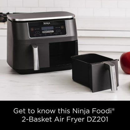 Ninja DZ201 Foodi 8 Quart 6-in-1 DualZone 2-Basket Air Fryer w/ 2 Independent Frying Baskets, Match Cook & Smart Finish to Roast, Broil, Dehydrate & More for Quick, Easy Meals, Grey