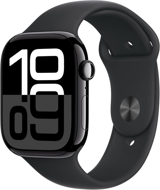 Apple Watch Series 10 GPS 46mm Aluminum Case with Black Sport Band - M/L - Jet Black MWWQ3LW/A