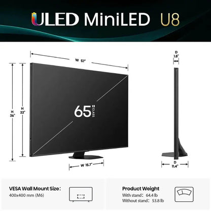 Hisense 65 inch Class U8 Series 4K Mini-LED QLED UHD Smart Google TV 65U8QG