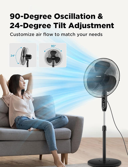 Pelonis 16 Pedestal Remote Control Oscillating Stand Up Fan 7-Hour Timer 3-Speed and Adjustable Height Black PFS40A4BBB