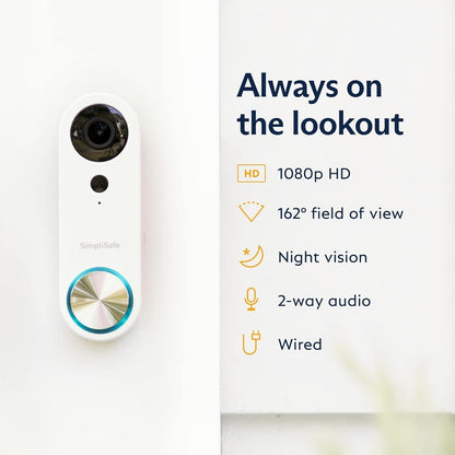 SimpliSafe Wired Video Doorbell Smart Wi-Fi Motion Activated Alert Speaker VPD301