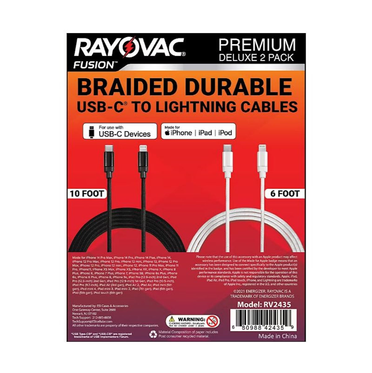 Rayovac USB-C to Lightning Cables, 2 pack RV2435