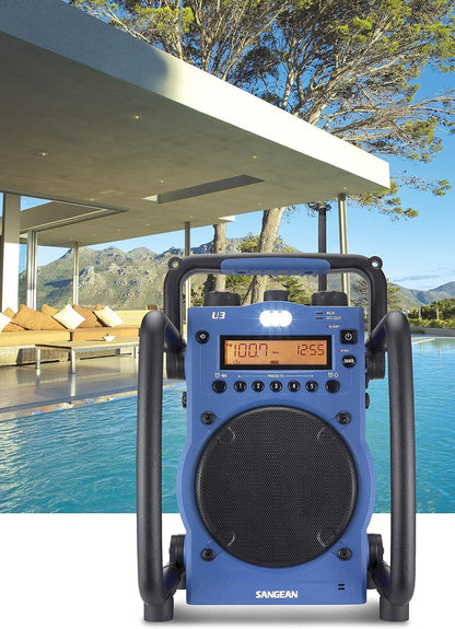 Sangean U3 AM/FM Ultra Rugged and Water Resistant Digital Tuning Radio Blue/black