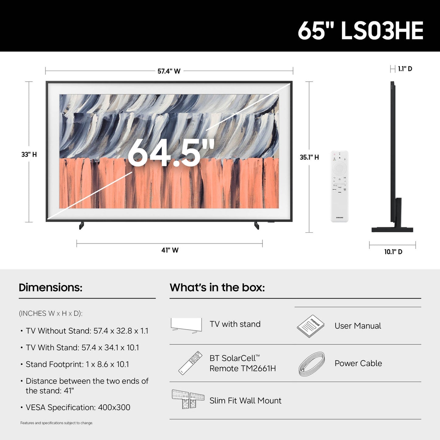 Samsung LS03HE The Frame 65" 4K HDR Smart QLED TV QN65LS03HEFXZA