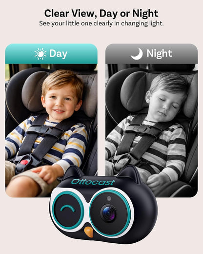 OTTOCAST CA520 Baby Car Camera 1080P HD Rear Seat Monitor, 150° Wide-Angle No-Glow Night Vision, Adjustable Camera