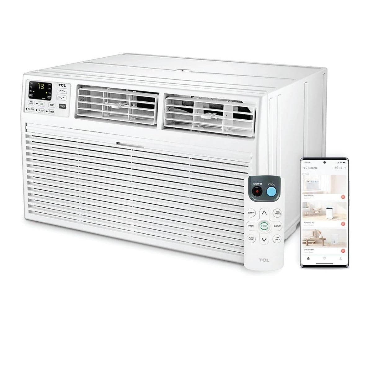 TCL 14,000 BTU (DOE) 230V Through-the-Wall Air Conditioner Cools 700 sq. ft., Remote and Wi-Fi H14T9XH