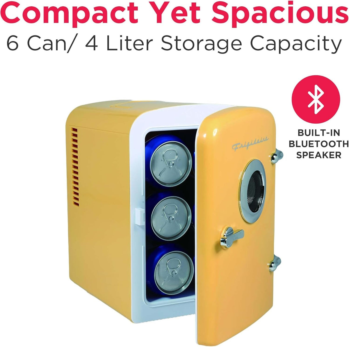 FRIGIDAIRE Mini Portable Fridge Cooler, BUILT-IN BLUETOOTH SPEAKER, Yellow EFMIS151-YELLOW