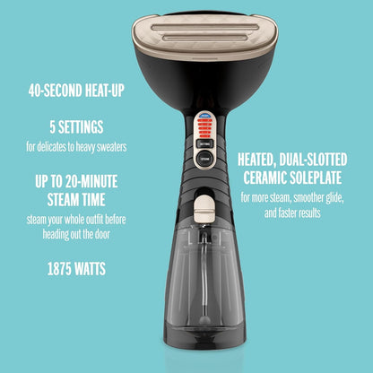 Conair Handheld Garment Steamer for Clothes, Turbo ExtremeSteam 1875W, Portable Handheld Design, Black GS59B