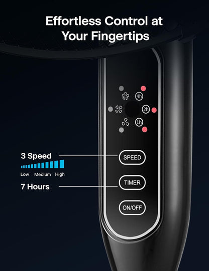 Pelonis 16 Pedestal Remote Control Oscillating Stand Up Fan 7-Hour Timer 3-Speed and Adjustable Height Black PFS40A4BBB