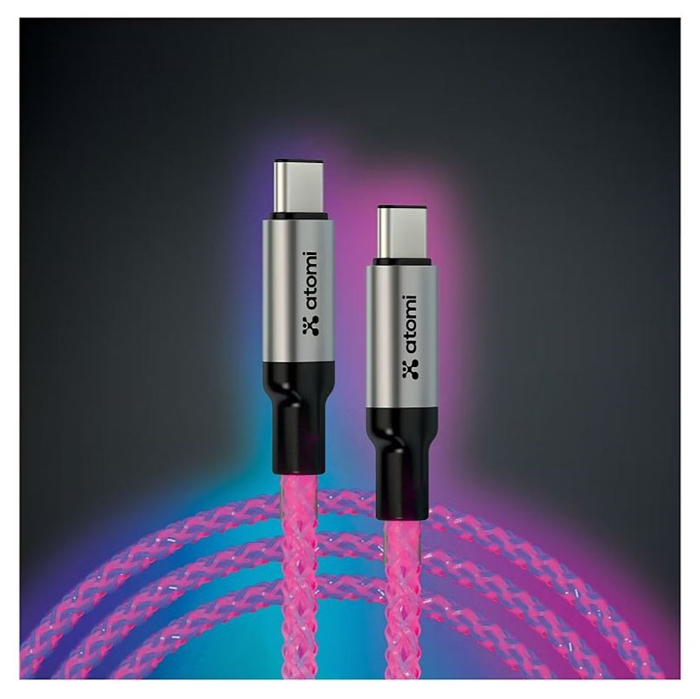 Atomi 4' USB-C to USB-C LED Light Up Cable with PD Charger AT2459