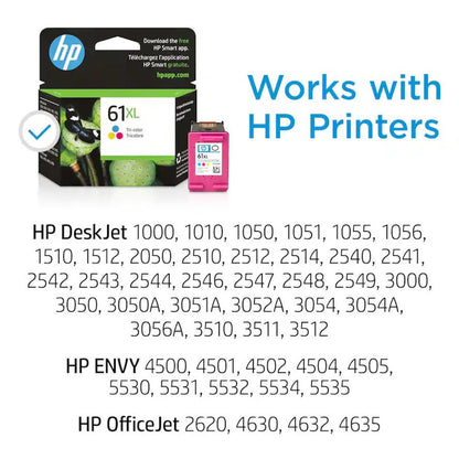 HP 61 Tri-Color High Yield Ink Cartridge, Prints Up to 300 Pages CH564WN#140