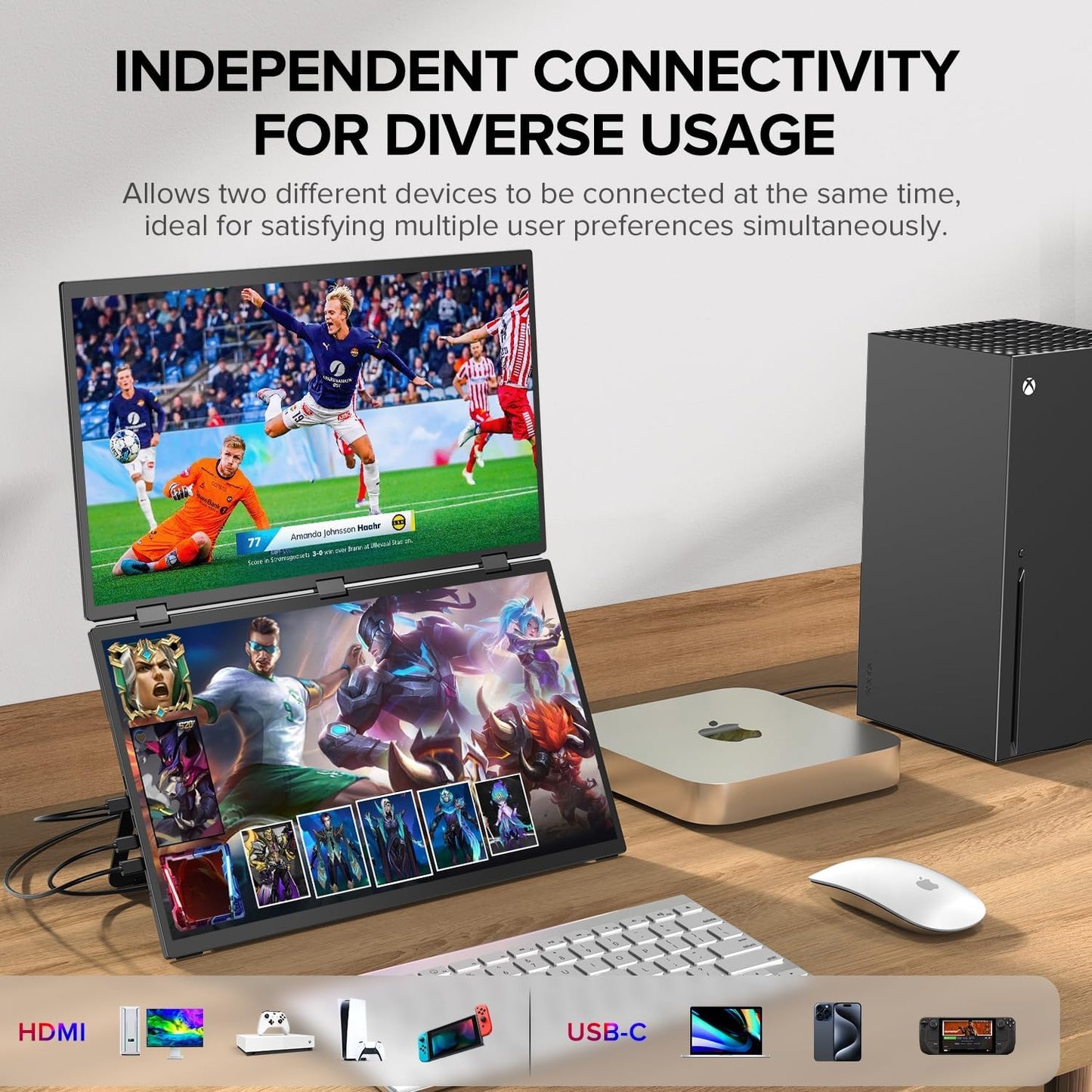 UPERFECT Dual Monitor 18.5" 1080p 100Hz 3ms Stacked Triple Monitor Folding Travel Monitor w/VESA M185F11