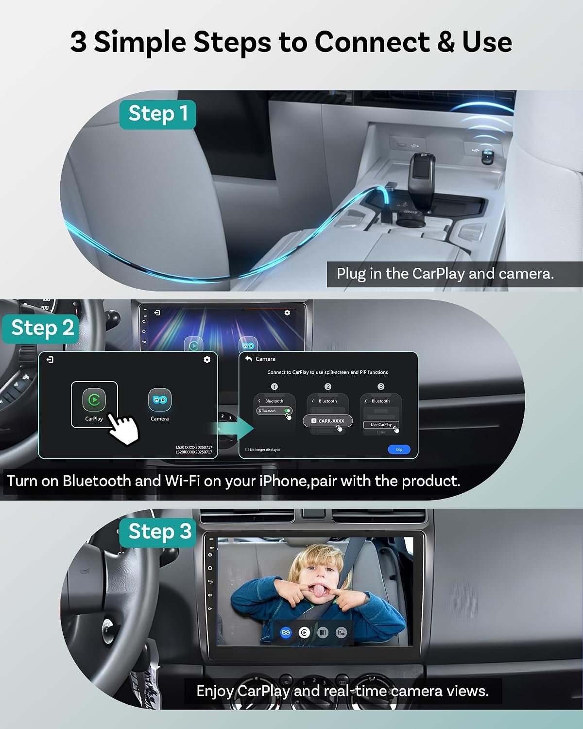 OTTOCAST CA520 Baby Car Camera 1080P HD Rear Seat Monitor, 150° Wide-Angle No-Glow Night Vision, Adjustable Camera