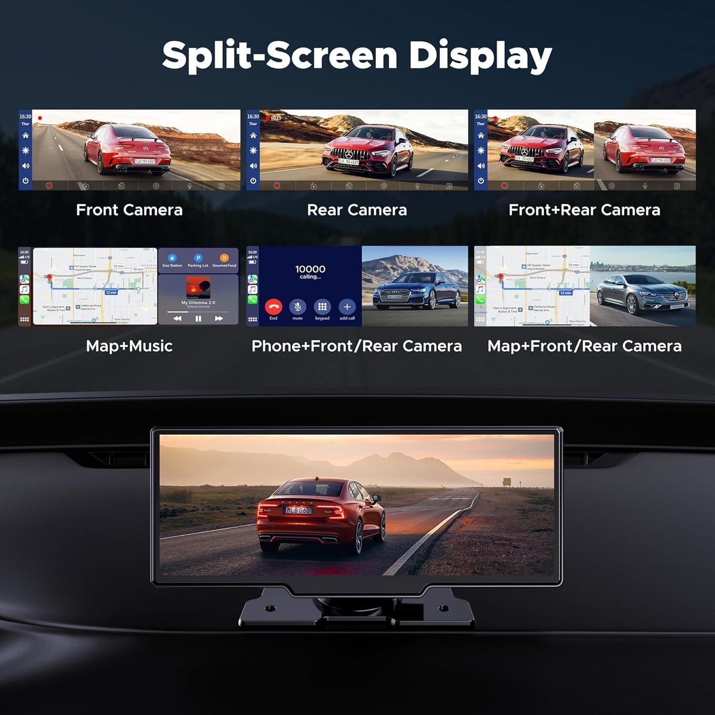 LAMTTO 9.26" Carplay Screen for Car with 2.5K Dash Cam, 1080P Backup Camera