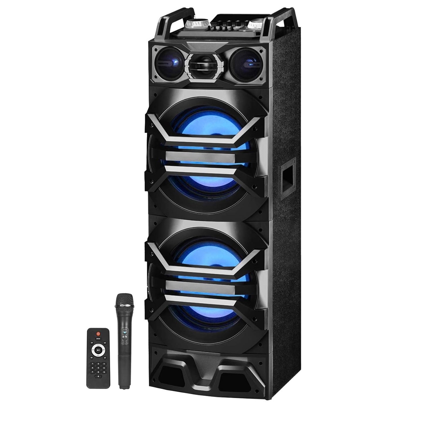 Technical Pro Dual 10" 3000w Powered Bluetooth Speaker w/USB/SD/LED+Wireless Mic BS10TOWER