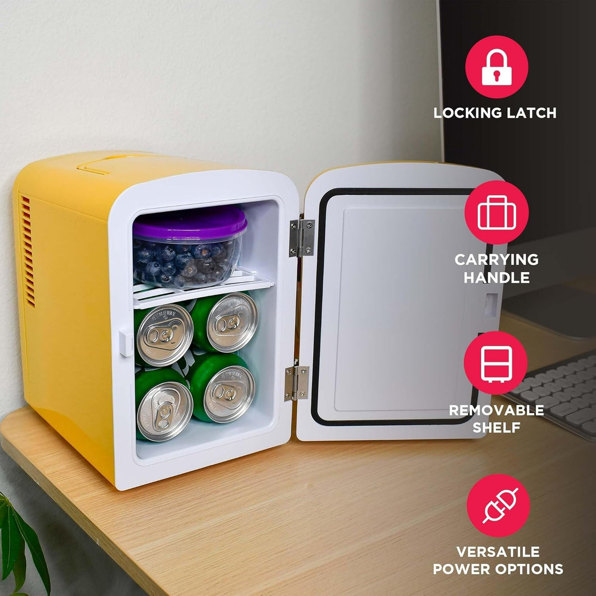 FRIGIDAIRE Mini Portable Fridge Cooler, BUILT-IN BLUETOOTH SPEAKER, Yellow EFMIS151-YELLOW