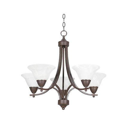 Sunset Lighting 5-Light Chandelier w/ Faux Alabaster Glass, Painted Pewter Finish F5165-54