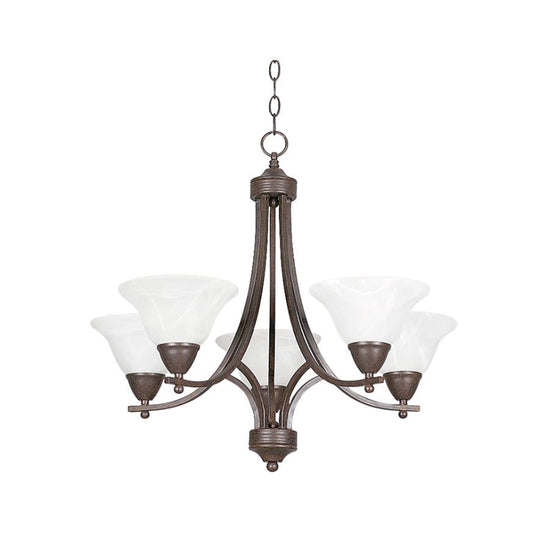 Sunset Lighting 5-Light Chandelier w/ Faux Alabaster Glass, Painted Pewter Finish F5165-54