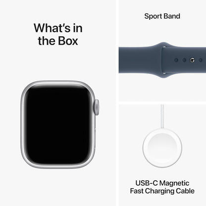 Apple Watch Series 9 GPS 41mm Silver Aluminum Case with Storm Blue Sport Band S/M MR903LW/A