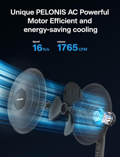 Pelonis 16 Pedestal Remote Control Oscillating Stand Up Fan 7-Hour Timer 3-Speed and Adjustable Height Black PFS40A4BBB