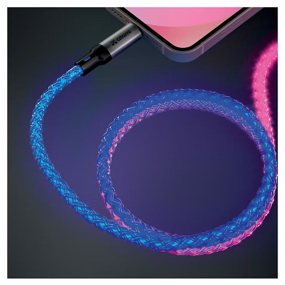 Atomi 4' USB-C to USB-C LED Light Up Cable with PD Charger AT2459