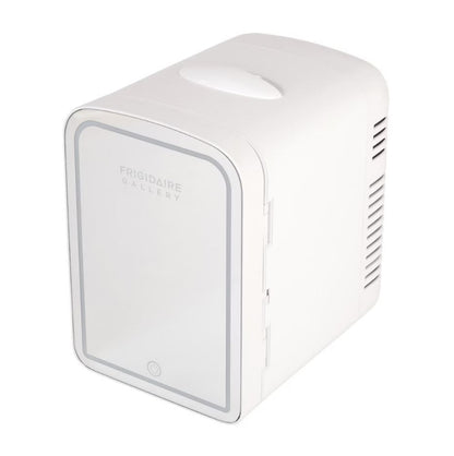 Frigidaire 6-Cans/4L Mini Fridge with Gallery Light Up Mirror EFMIS210-WHITE.DG, Includes 110V home power cord & 12V DC car adapter