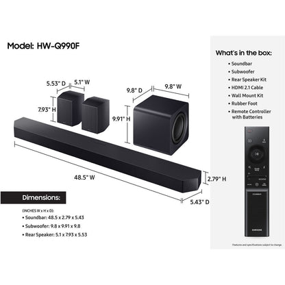 Samsung Q-Series Soundbar 11.1.4 ch w/ Subwoofer and Rear Speaker Graphite Black HW-Q990F/ZA